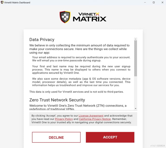Matrix Server - Activation - Data Policy